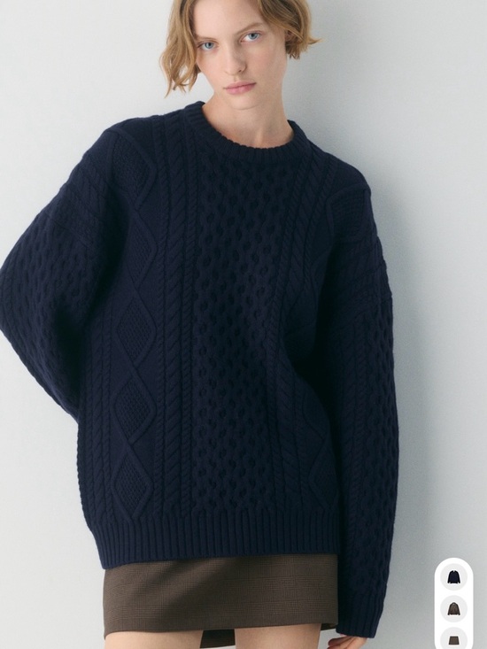 Aritzia Navy Cable-Knit Crewneck Sweater - Picture 3 of 3